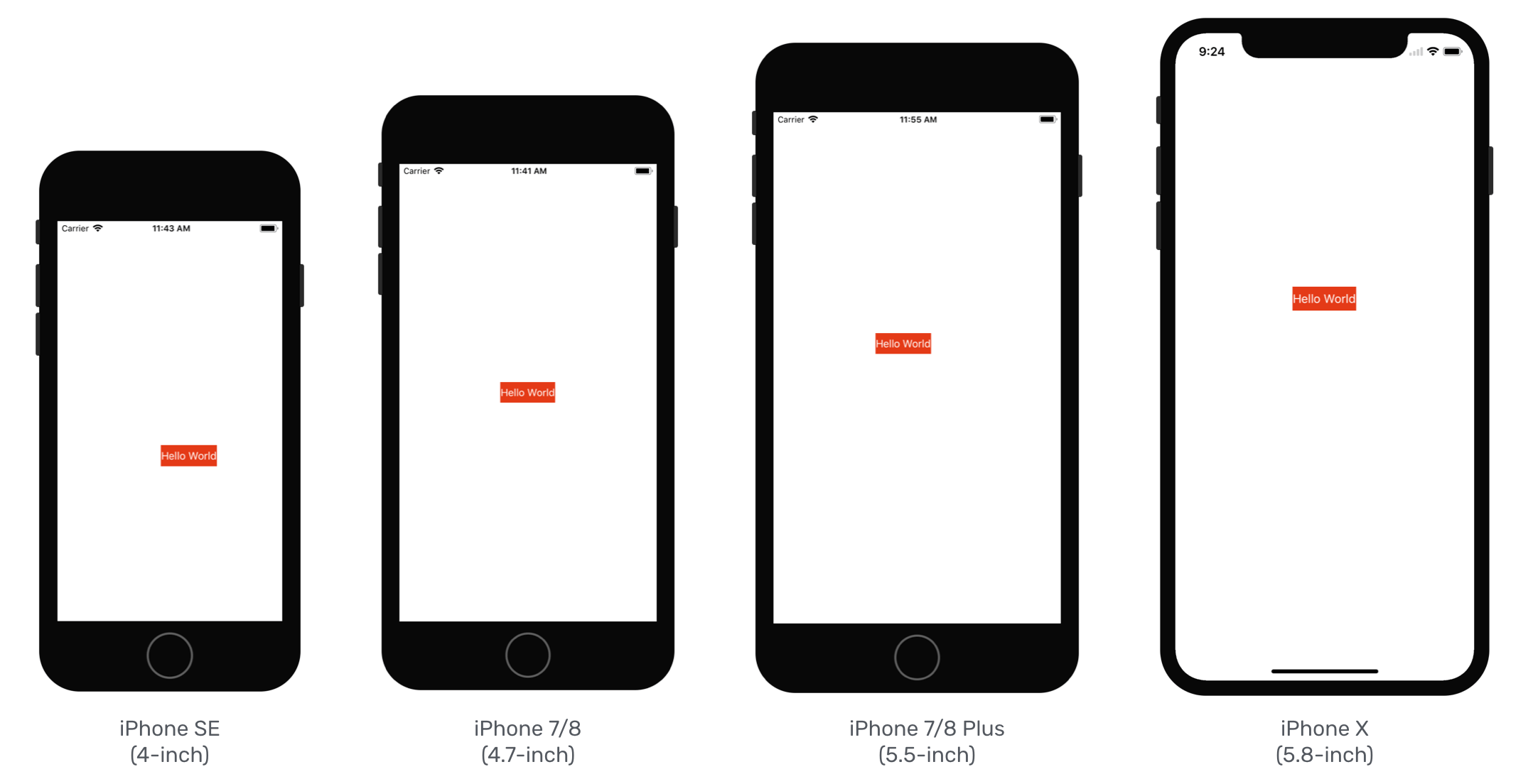 Figure 5-1. The app UI looks different when running on iPhone SE (4-inch), iPhone 7 (4.7-inch) and iPhone 7 Plus (5.5-inch)