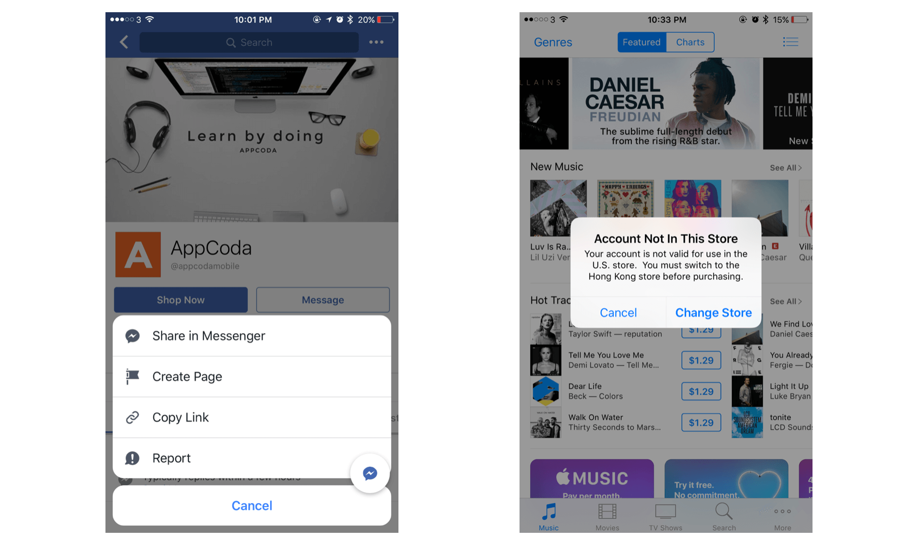 Figure 10-1. Sample alerts in Facebook and iTunes apps