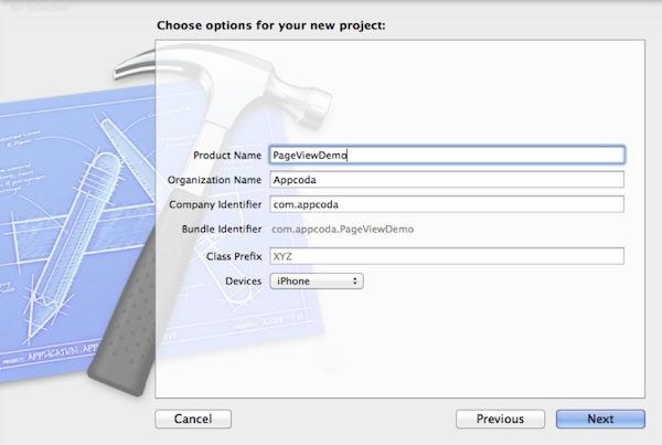 Fill in Xcode Project Details